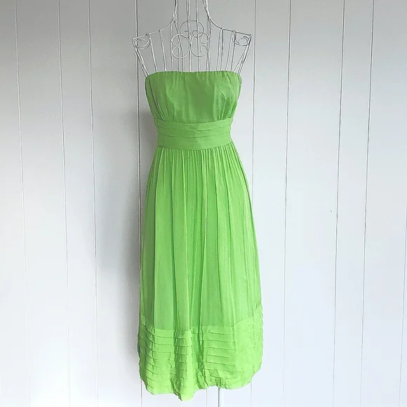 J. Crew | Dresses | J Crew Silk Tinkerbell Spring Green Silk Dress Strapless  Pleated Bottom Size 6 | Poshmark